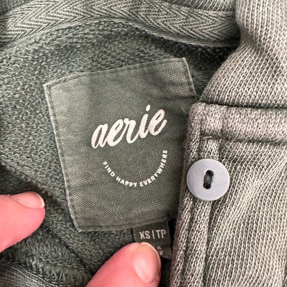 Aerie Beach Weekend Sage Green Half Button-Up oversized Hooded Sweater - Picture 9 of 14